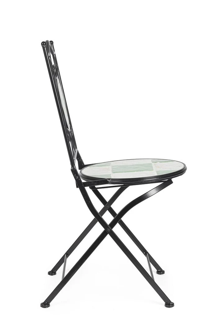 Sedia pieghevole "Loire" in acciaio verniciato, con seduta e schienale in ceramica per giardino e veranda