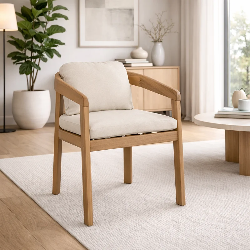 Sedia "Pablo" con braccioli, struttura in legno di acacia effetto teak, per interni ed esterni