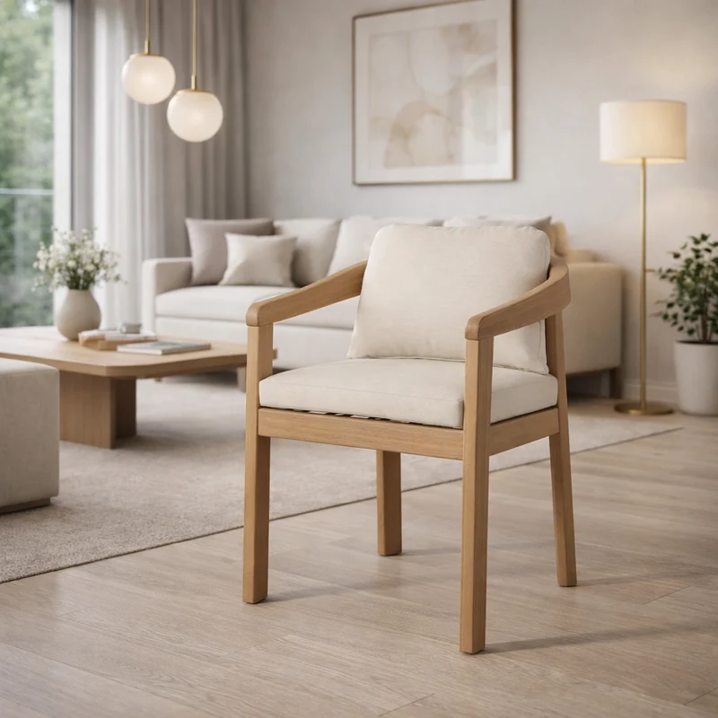 Sedia "Pablo" con braccioli, struttura in legno di acacia effetto teak, per interni ed esterni