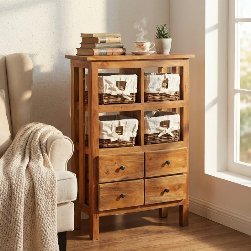 Credenza Warwick in Legno Riciclato e Rattan