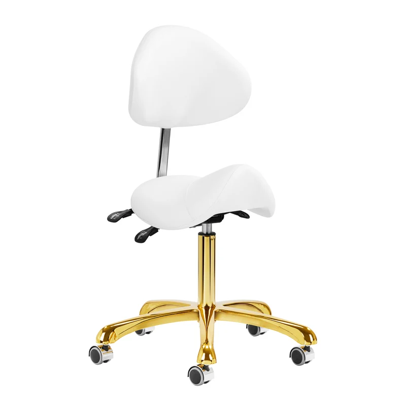 Sgabello Ergonomico con Schienale Regolabile per Centro Estetico e Manicure | 1004 Bianco/Oro