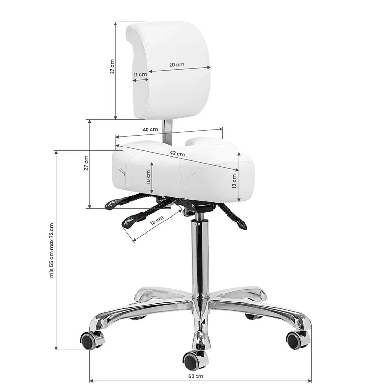 Sgabello Multifunzione con 5 Ruote per Centro Estetico Podologia Studio Medico | 1005 bianco