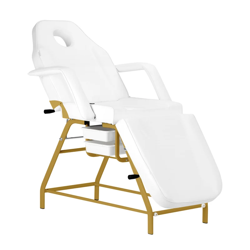 Poltrona Lettino 557G multifunzione In Metallo per Estetica e Pedicure | NIVEUS (bianco-oro)