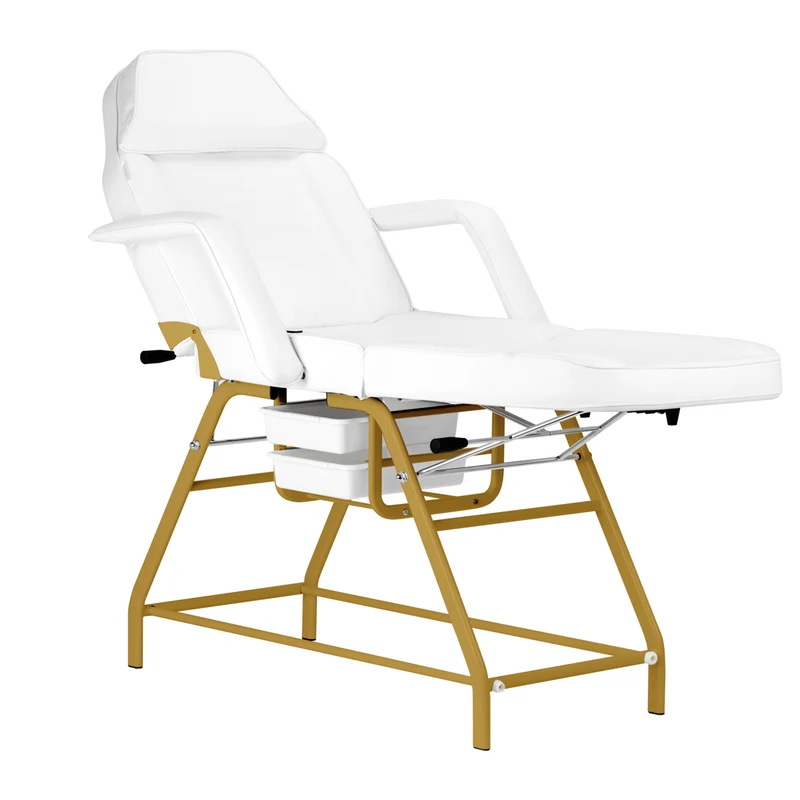 Poltrona Lettino 557G multifunzione In Metallo per Estetica e Pedicure | NIVEUS (bianco-oro)