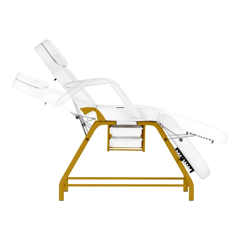 Poltrona Lettino 557G multifunzione In Metallo per Estetica e Pedicure | NIVEUS (bianco-oro)