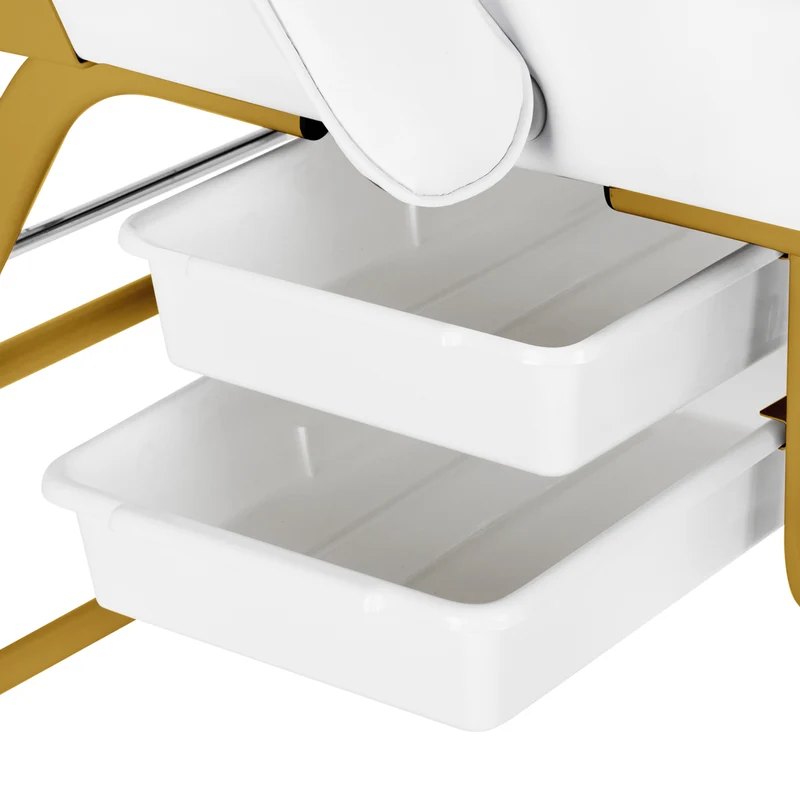 Poltrona Lettino 557G multifunzione In Metallo per Estetica e Pedicure | NIVEUS (bianco-oro)