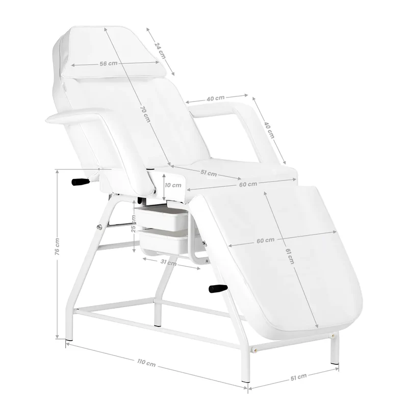 Poltrona Lettino 557G multifunzione In Metallo per Estetica e Pedicure | NIVEUS (bianco)