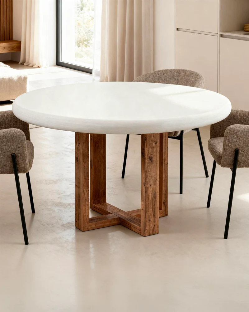Tavolo da pranzo rotondo in legno con piano in cemento Violette