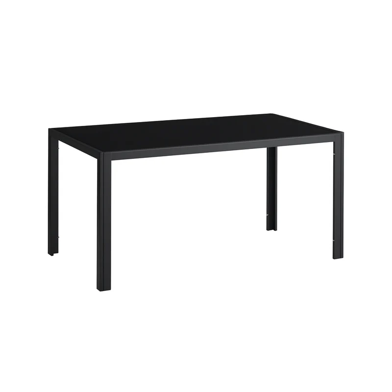 Tavolo "Osiris" con gambe in metallo e piano in vetro, design moderno per arredo interno + set 4 sedie
