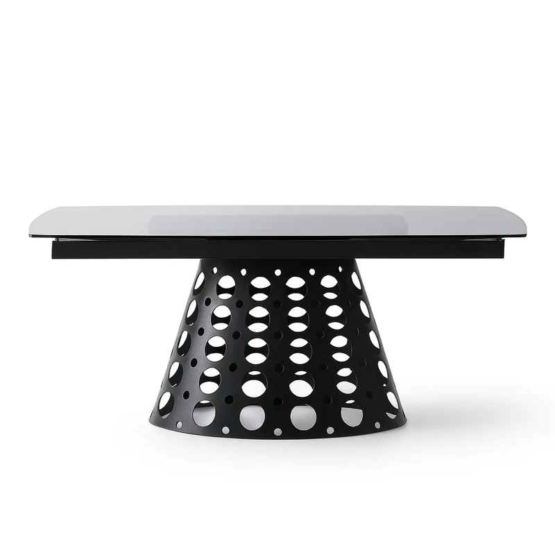 Tavolo "Proxima" con gambe in ferro e piano in vetro, design moderno 180/260 x 90 x h 75 cm
