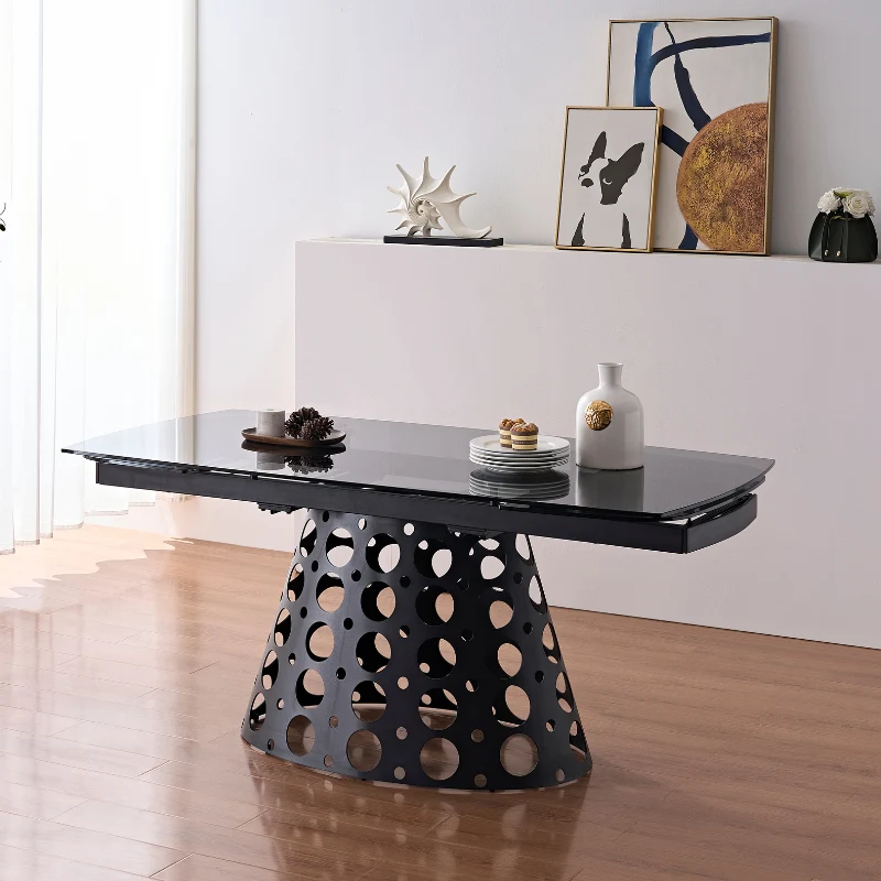 Tavolo "Proxima" con gambe in ferro e piano in vetro, design moderno 180/260 x 90 x h 75 cm