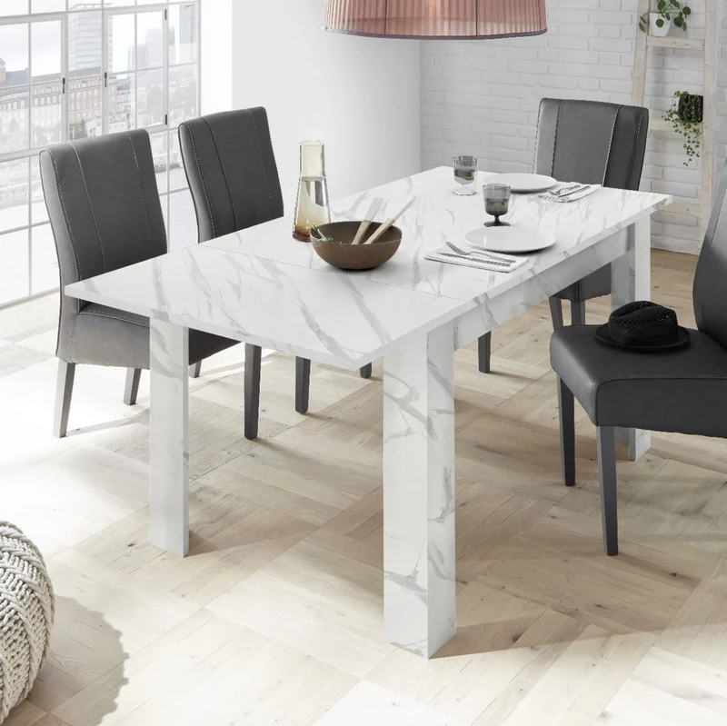 Tavolo "Gliese" con gambe e piano in MDF, design moderno, per arredo interno 137/185 x 90 h 76 cm