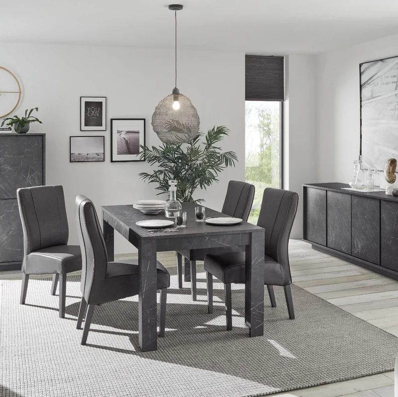 Tavolo "Gliese" con gambe e piano in MDF, design moderno, per arredo interno 137/185 x 90 h 76 cm