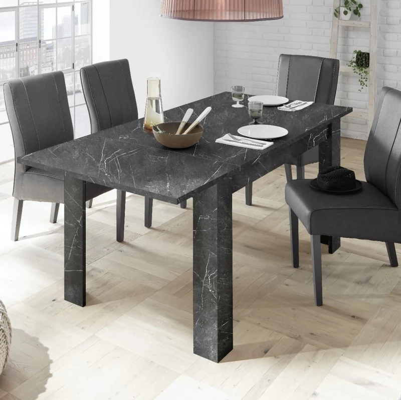 Tavolo "Gliese" con gambe e piano in MDF, design moderno, per arredo interno 137/185 x 90 h 76 cm