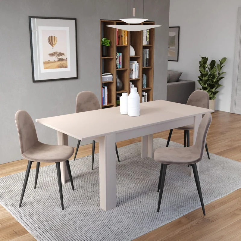 Tavolo "Gliese" con gambe e piano in MDF, design moderno, per arredo interno 137/185 x 90 h 76 cm