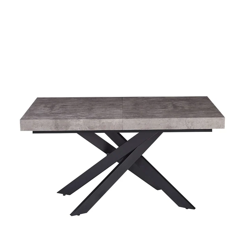 Tavolo "Trappist" con gambe incrociate e piano in finitura cemento beton, design moderno, per arredo interno