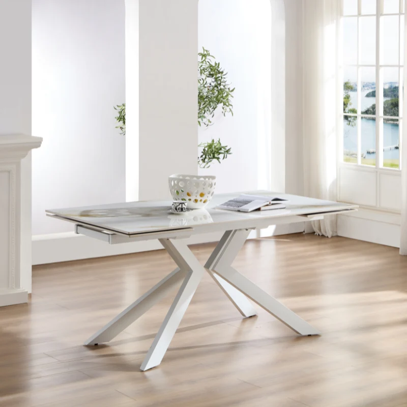 Tavolo "Pollux" con gambe in ferro e piano in pietra sinterizzata 160/240 x 110 x h 75 cm