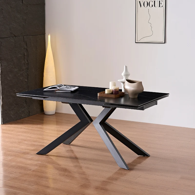 Tavolo "Pollux" con gambe in ferro e piano in pietra sinterizzata 160/240 x 110 x h 75 cm