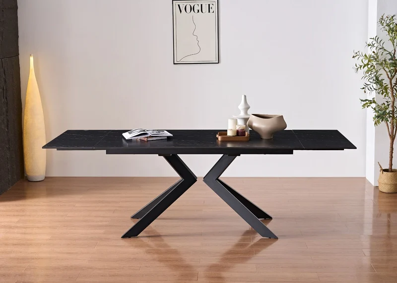 Tavolo "Pollux" con gambe in ferro e piano in pietra sinterizzata 160/240 x 110 x h 75 cm