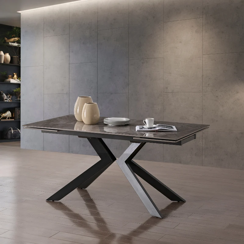 Tavolo "Pollux" con gambe in ferro e piano in pietra sinterizzata 160/240 x 110 x h 75 cm
