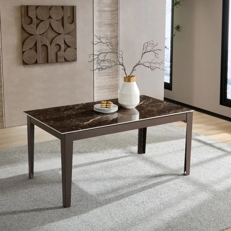 Tavolo "Capella" con gambe in ferro, piano in ceramica e allunghe in MDF 160/400 x 90 x h 75 cm