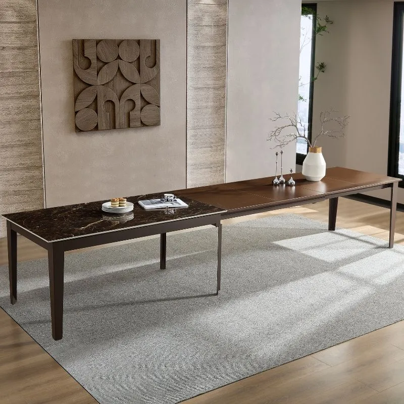 Tavolo "Capella" con gambe in ferro, piano in ceramica e allunghe in MDF 160/400 x 90 x h 75 cm