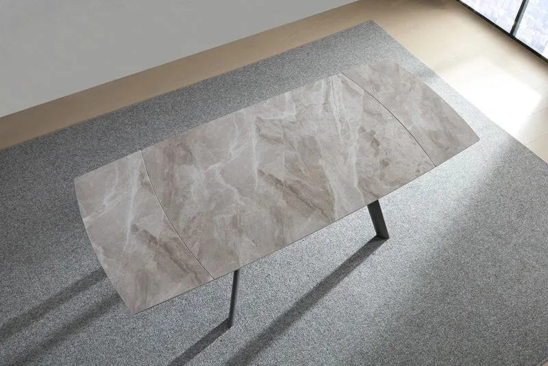 Tavolo "Deneb" con gambe e piano in ceramica effetto marmo, design moderno, 140/210 x 110 x h 75 cm