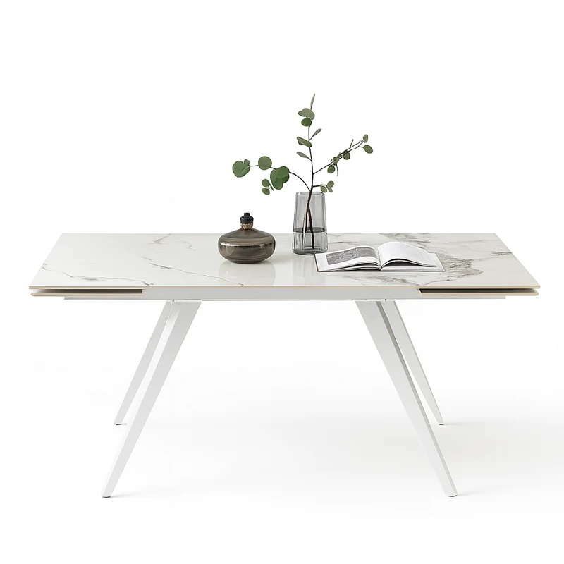 Tavolo "Arcturus" con gambe in ferro e piano in ceramica, design moderno, 160/240 x 110 x h 75 cm