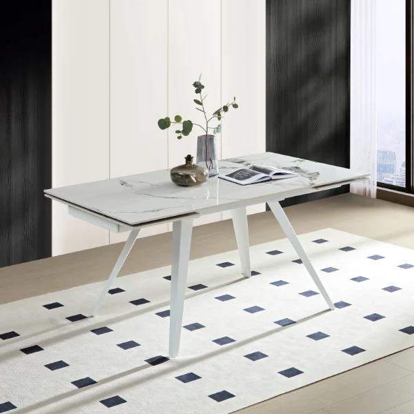 Tavolo "Arcturus" con gambe in ferro e piano in ceramica, design moderno, 160/240 x 110 x h 75 cm