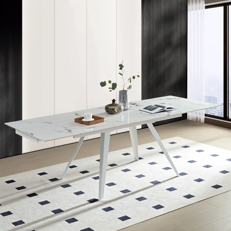 Tavolo "Arcturus" con gambe in ferro e piano in ceramica, design moderno, 160/240 x 110 x h 75 cm