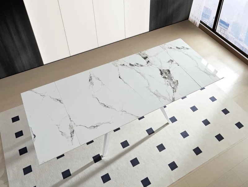Tavolo "Arcturus" con gambe in ferro e piano in ceramica, design moderno, 160/240 x 110 x h 75 cm