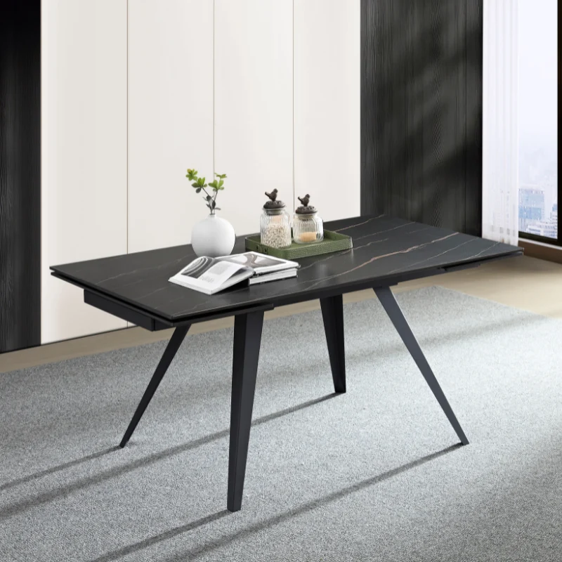Tavolo "Arcturus" con gambe in ferro e piano in ceramica, design moderno, 160/240 x 110 x h 75 cm