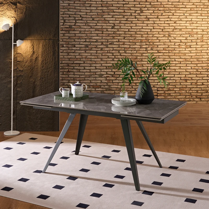 Tavolo "Arcturus" con gambe in ferro e piano in ceramica, design moderno, 160/240 x 110 x h 75 cm