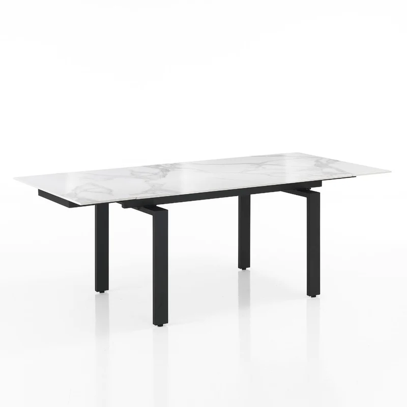 Tavolo "Antares" con gambe in metallo e piano in marmo, design moderno, 140/200 x 90 x h 76 cm