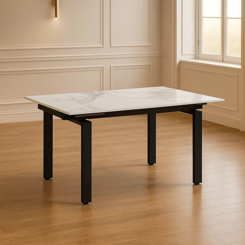 Tavolo "Antares" con gambe in metallo e piano in marmo, design moderno, 140/200 x 90 x h 76 cm