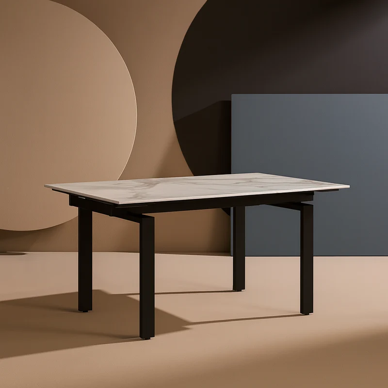 Tavolo "Antares" con gambe in metallo e piano in marmo, design moderno, 140/200 x 90 x h 76 cm