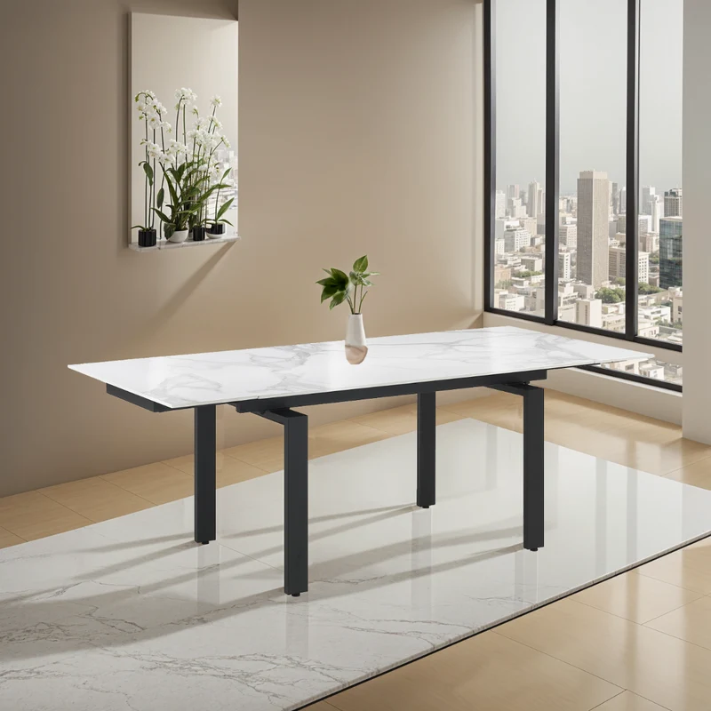 Tavolo "Antares" con gambe in metallo e piano in marmo, design moderno, 140/200 x 90 x h 76 cm