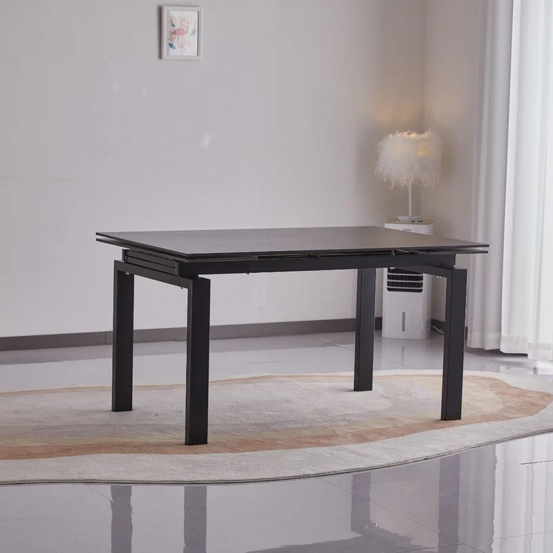 Tavolo "Antares" con gambe in metallo e piano in marmo, design moderno, 140/200 x 90 x h 76 cm