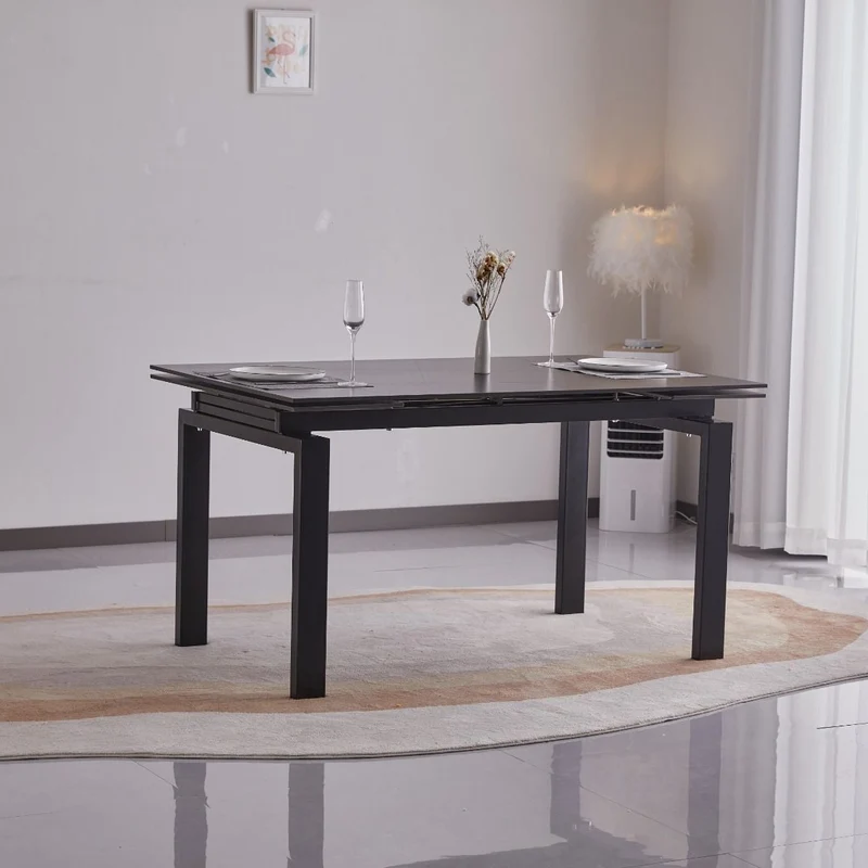 Tavolo "Antares" con gambe in metallo e piano in marmo, design moderno, 140/200 x 90 x h 76 cm