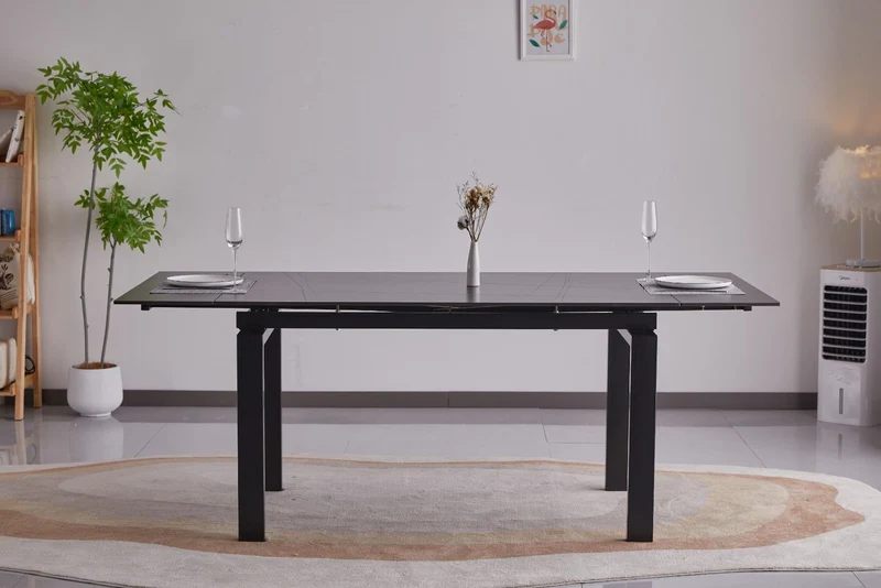 Tavolo "Antares" con gambe in metallo e piano in marmo, design moderno, 140/200 x 90 x h 76 cm