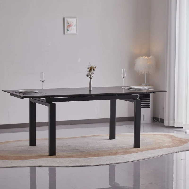 Tavolo "Antares" con gambe in metallo e piano in marmo, design moderno, 140/200 x 90 x h 76 cm