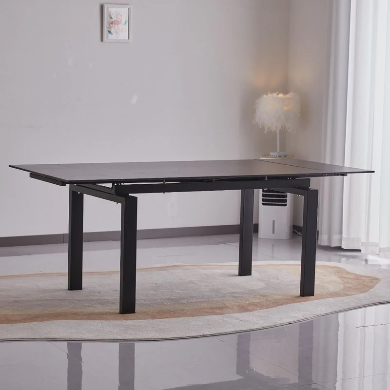 Tavolo "Antares" con gambe in metallo e piano in marmo, design moderno, 140/200 x 90 x h 76 cm