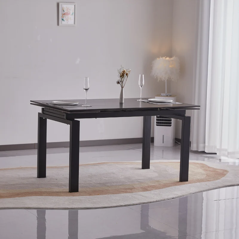 Tavolo "Antares" con gambe in metallo e piano in marmo, design moderno, 140/200 x 90 x h 76 cm