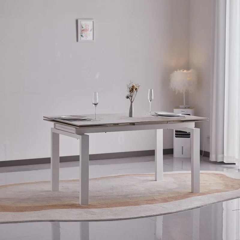 Tavolo "Antares" con gambe in metallo e piano in marmo, design moderno, 140/200 x 90 x h 76 cm
