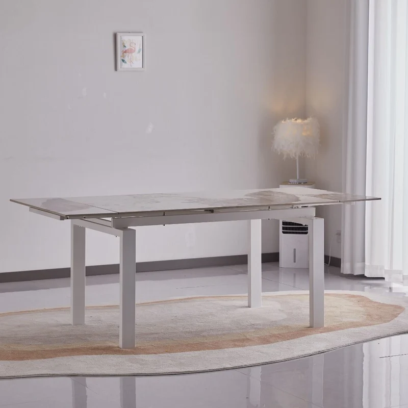 Tavolo "Antares" con gambe in metallo e piano in marmo, design moderno, 140/200 x 90 x h 76 cm
