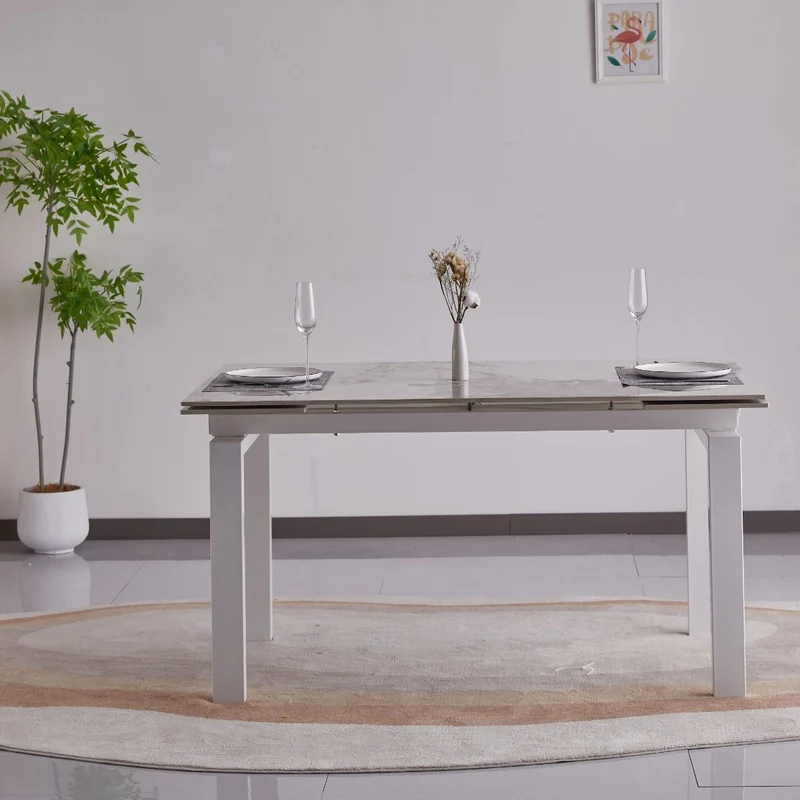 Tavolo "Antares" con gambe in metallo e piano in marmo, design moderno, 140/200 x 90 x h 76 cm