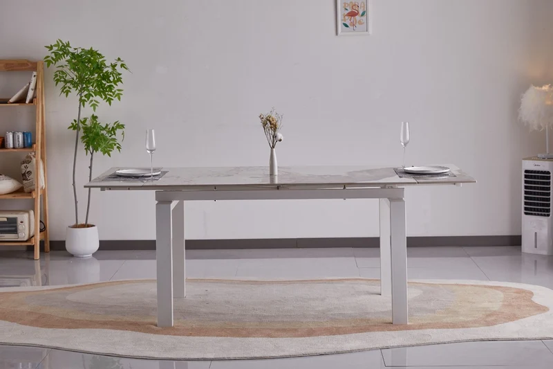 Tavolo "Antares" con gambe in metallo e piano in marmo, design moderno, 140/200 x 90 x h 76 cm