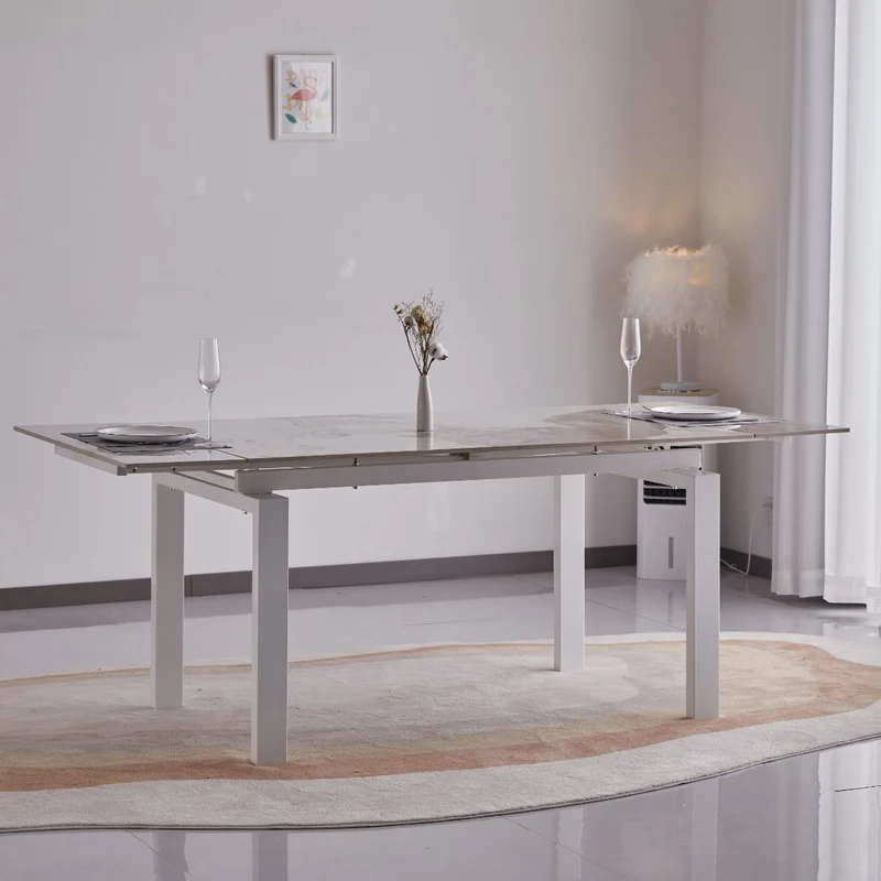 Tavolo "Antares" con gambe in metallo e piano in marmo, design moderno, 140/200 x 90 x h 76 cm