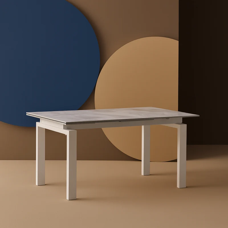 Tavolo "Antares" con gambe in metallo e piano in marmo, design moderno, 140/200 x 90 x h 76 cm