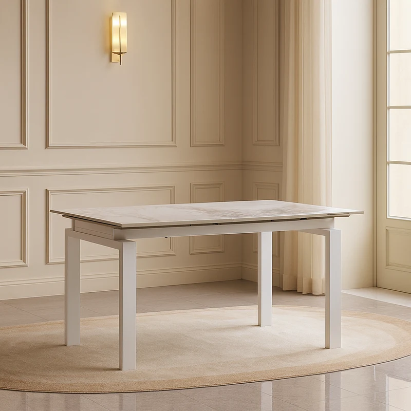 Tavolo "Antares" con gambe in metallo e piano in marmo, design moderno, 140/200 x 90 x h 76 cm